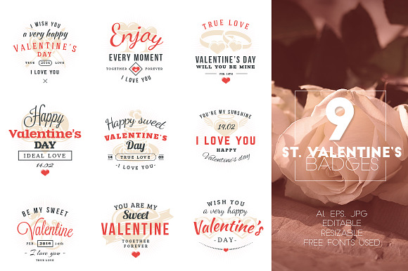 Set of 9 St. Valentine's Badges in Logo Templates - product preview 3