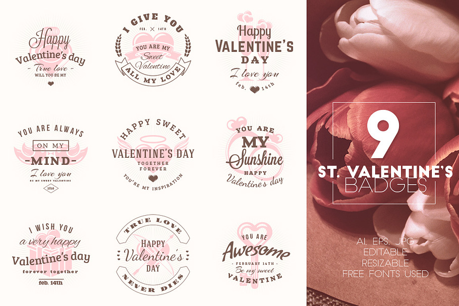 Set of 9 St. Valentine's Badges in Logo Templates - product preview 8
