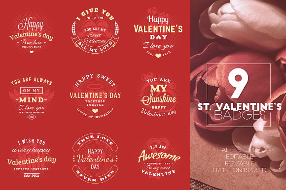 Set of 9 St. Valentine's Badges in Logo Templates - product preview 1