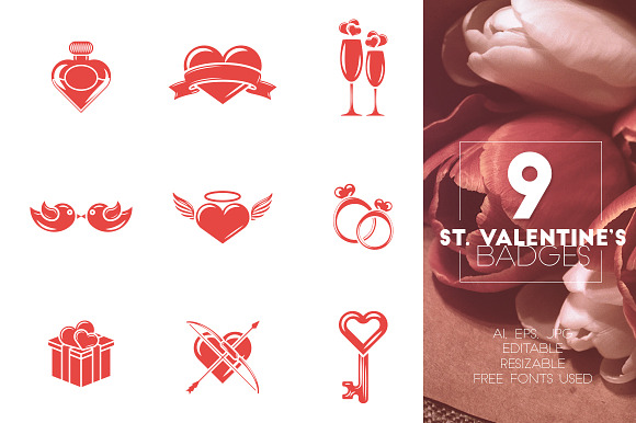 Set of 9 St. Valentine's Badges in Logo Templates - product preview 4