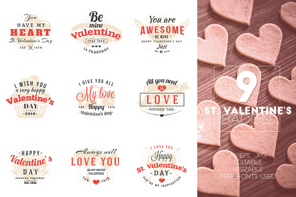 Set of 9 St. Valentine's Badges in Logo Templates - product preview 1