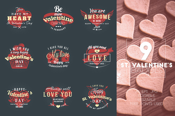 Set of 9 St. Valentine's Badges in Logo Templates - product preview 2