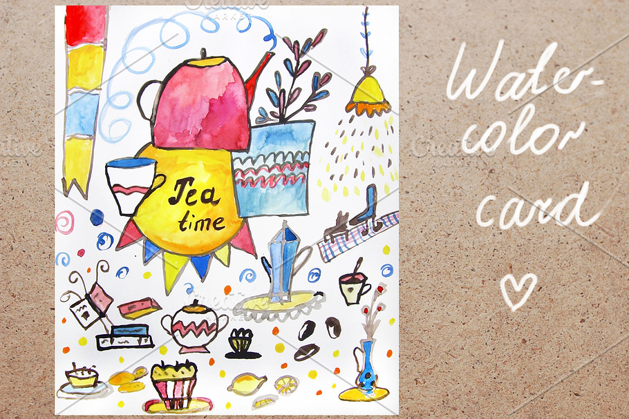 Watercolor card for tea time in Illustrations - product preview 8