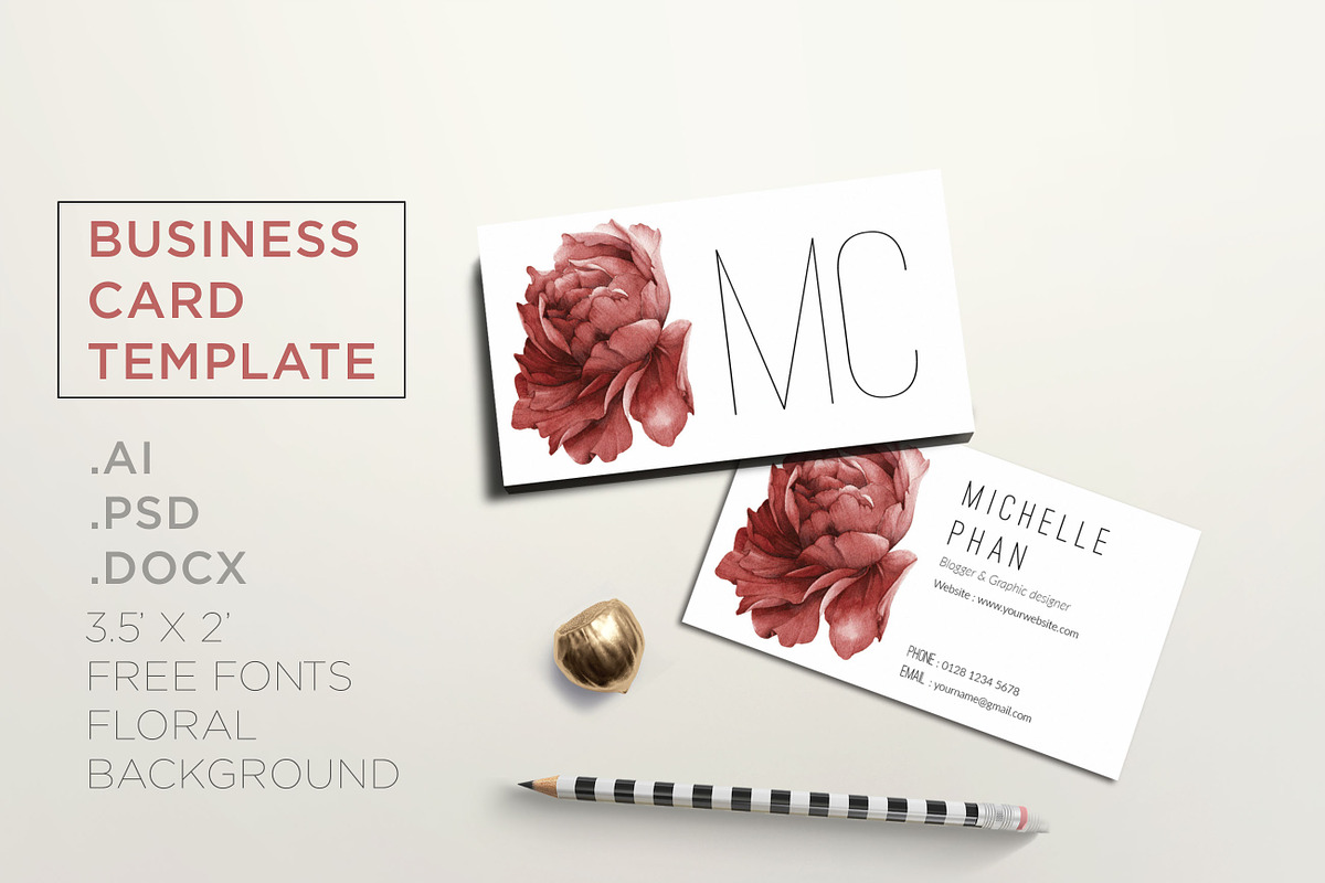 Floral business card in Business Card Templates - product preview 8