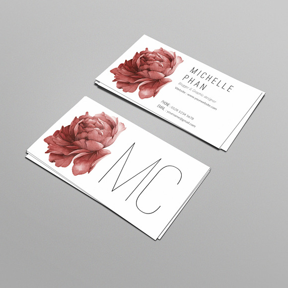 Floral business card in Business Card Templates - product preview 2