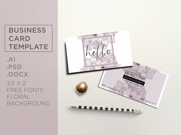 Floral business card template in Business Card Templates - product preview 1