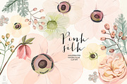 Watercolor pink silk flowers