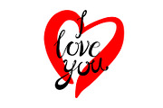 I love you lettering red heart