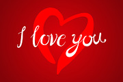 I love you lettering red heart