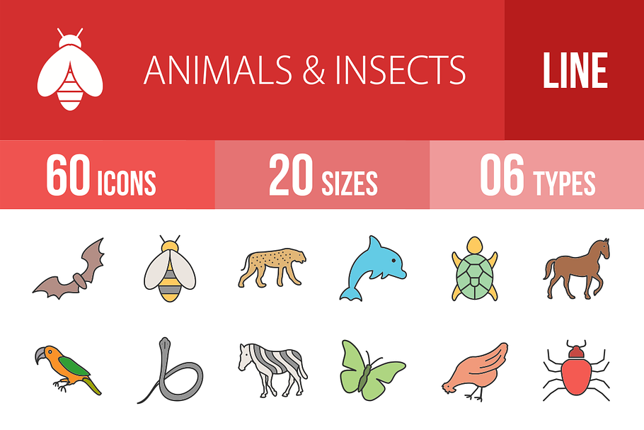 60 Animals Insects Line Filled Icons in Graphics - product preview 8