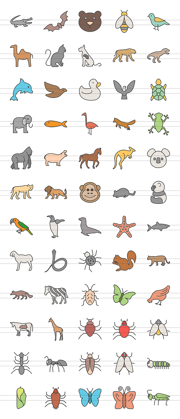 60 Animals Insects Line Filled Icons in Graphics - product preview 1
