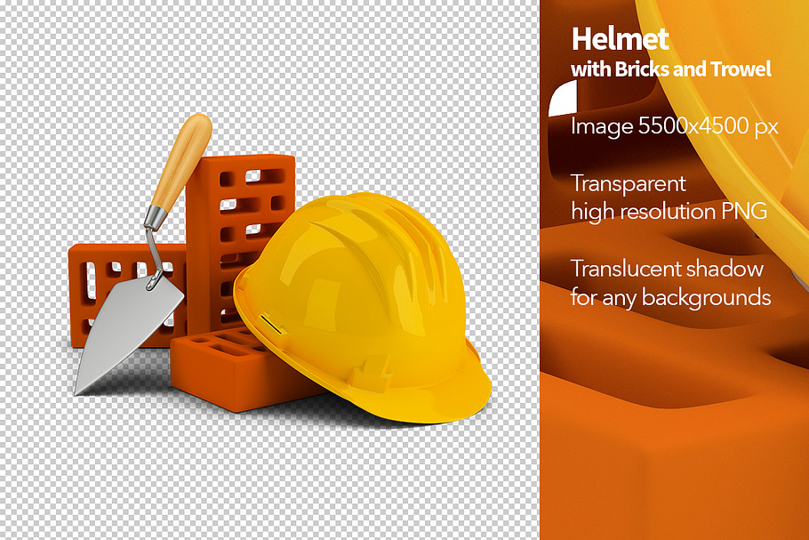 Helmet with Bricks and Trowel in Objects - product preview 8