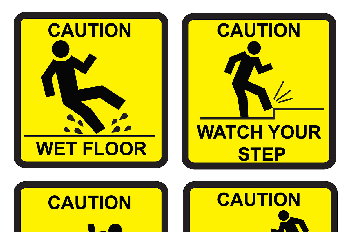 Caution signs, yellow  in Illustrations - product preview 8