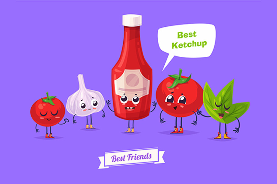 Funny garlic tomato and ketchup in Illustrations - product preview 8