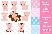 Cute pigs clip art set