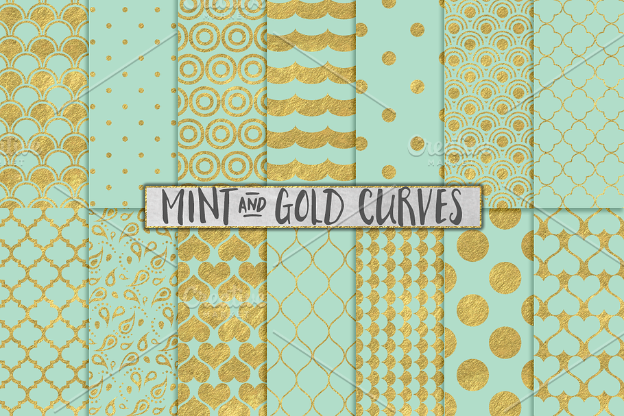Mint and Gold Foil Backgrounds