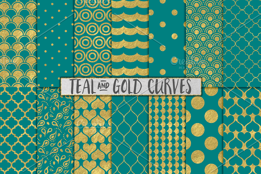 Teal and Gold Foil Backgrounds in Patterns - product preview 8
