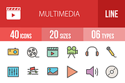 40 Multimedia Line Filled Icons