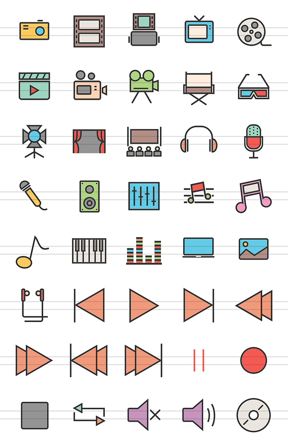 40 Multimedia Line Filled Icons in Graphics - product preview 1