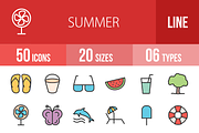 50 Summer Line Filled Icons