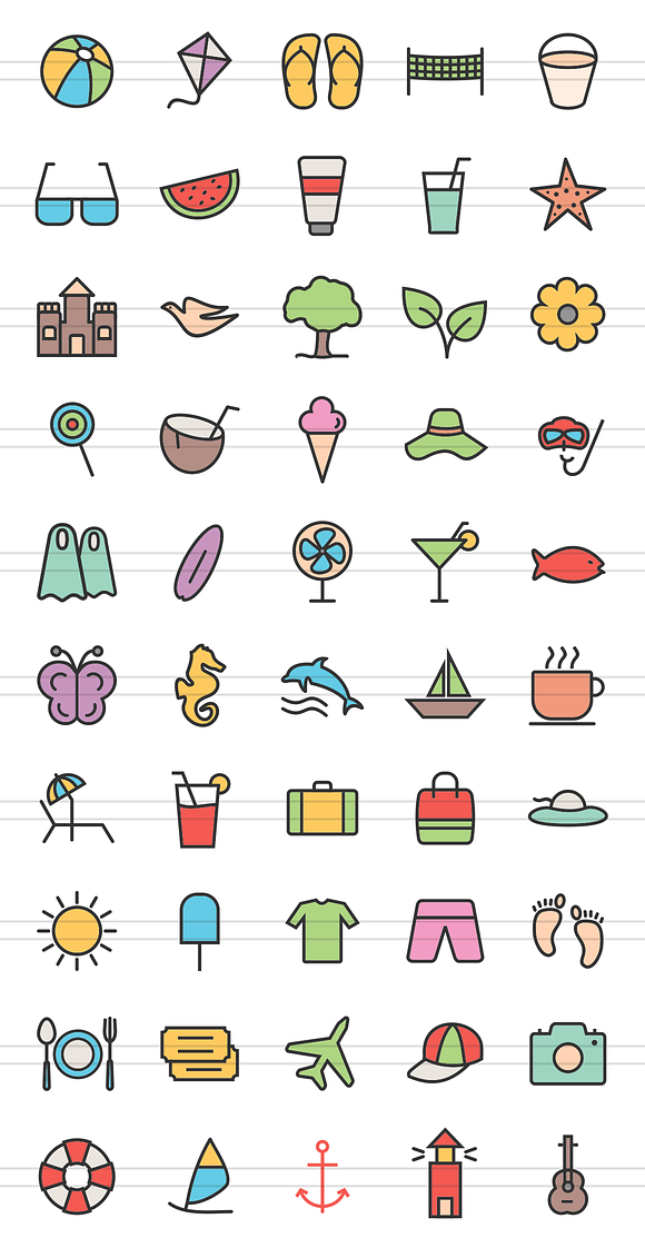 50 Summer Line Filled Icons in Graphics - product preview 1