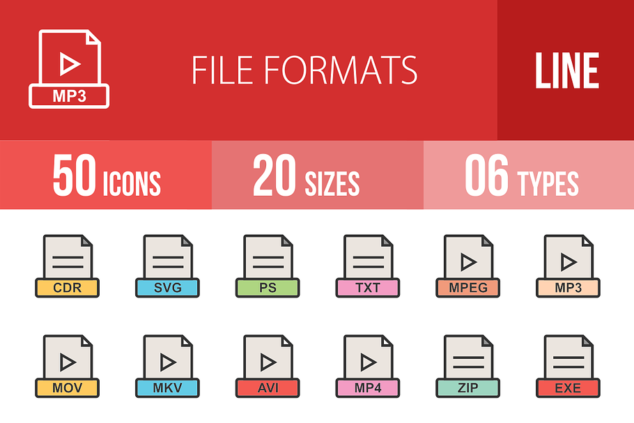 50 File Formats Line Filled Icons in Icons - product preview 8