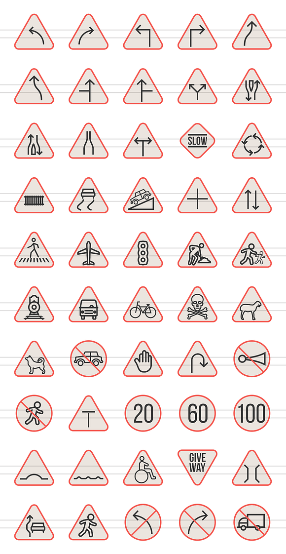 50 Traffic Signs Line Filled Icons in Graphics - product preview 1