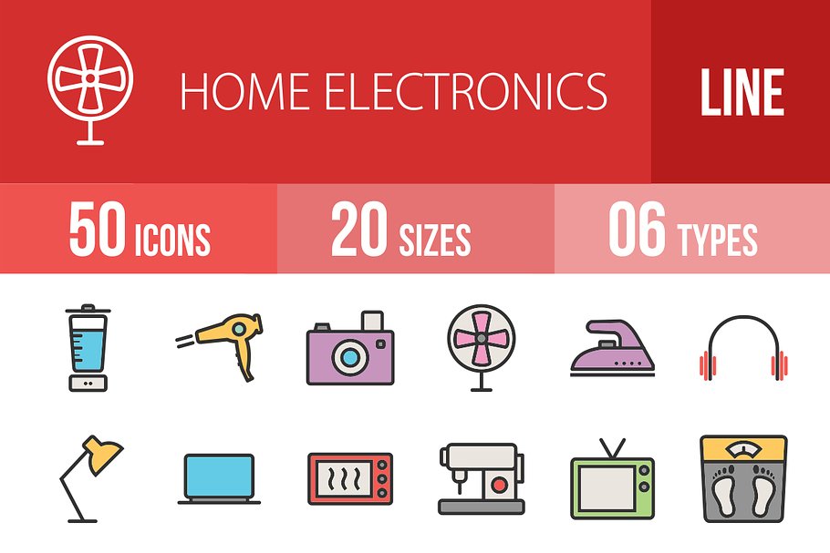 50 Home Electronic Line Filled Icons in Graphics - product preview 8