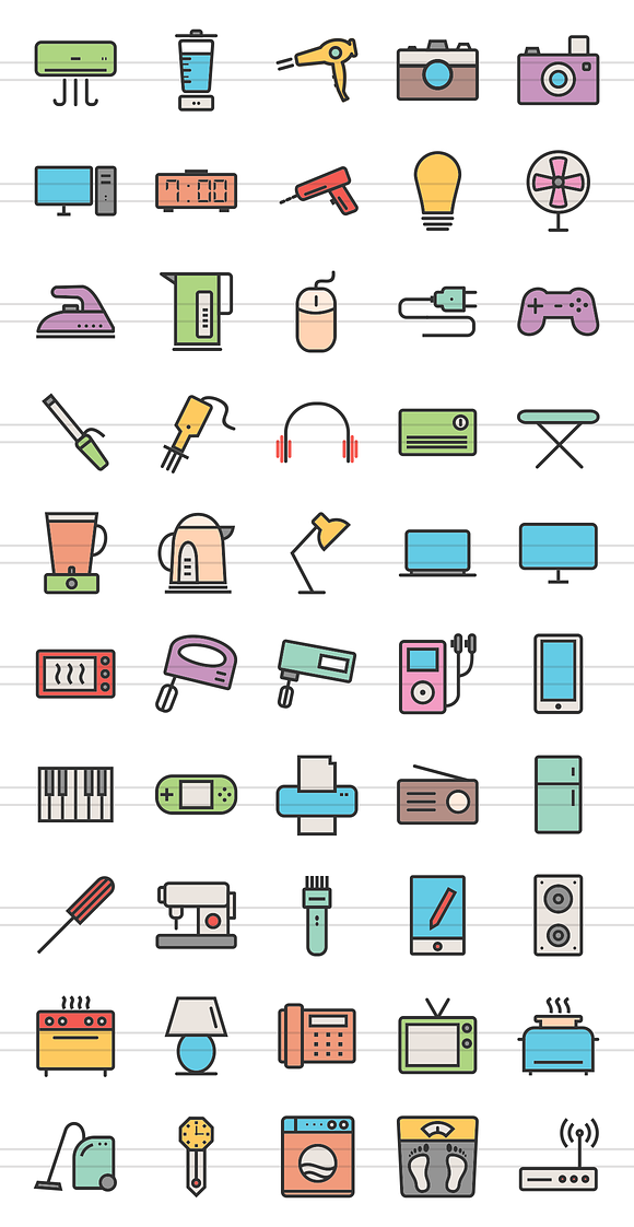 50 Home Electronic Line Filled Icons in Graphics - product preview 1