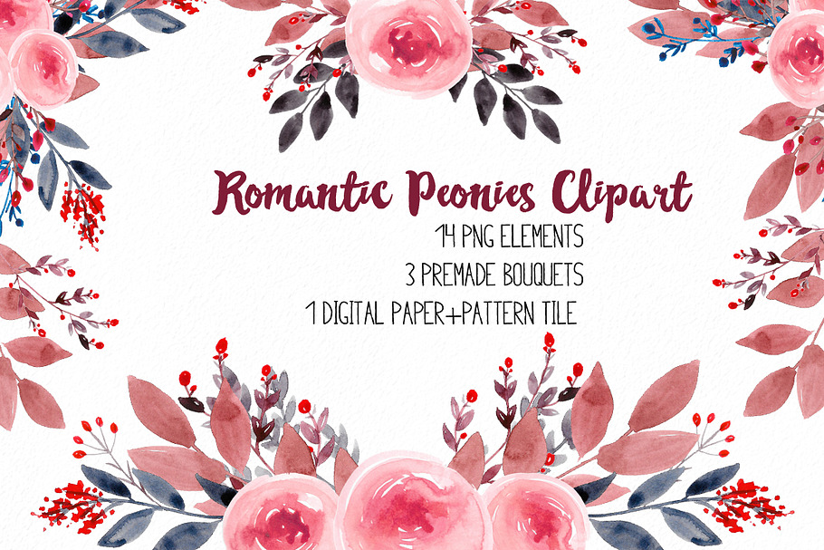 Romantic Peonies Clipart RB-03 in Illustrations - product preview 8