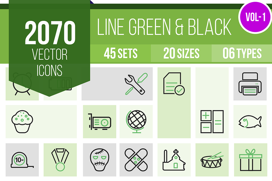2070 Line Green & Black Icons (V1) in Graphics - product preview 8