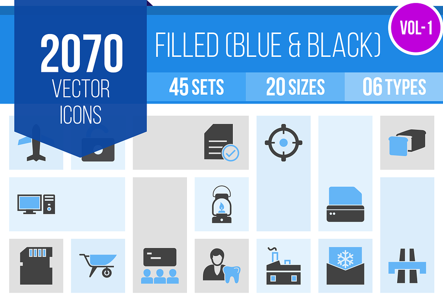 2070 Blue & Black Icons (V1) in Graphics - product preview 8