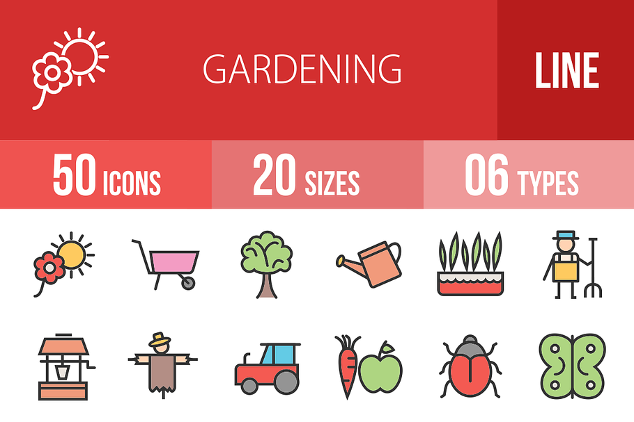 50 Gardening Line Filled Icons in Icons - product preview 8