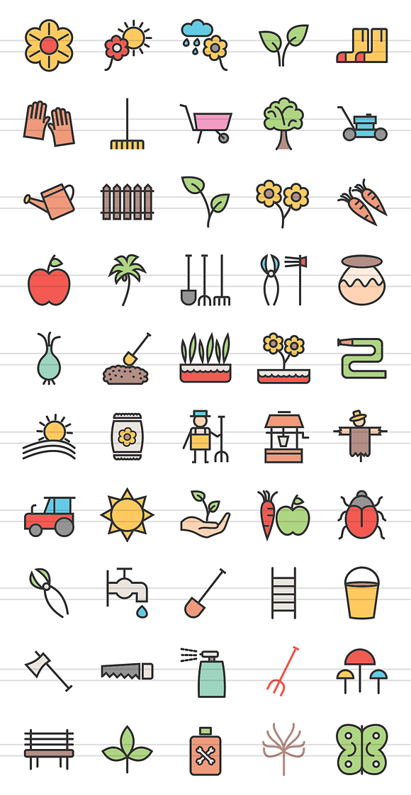 50 Gardening Line Filled Icons in Icons - product preview 1