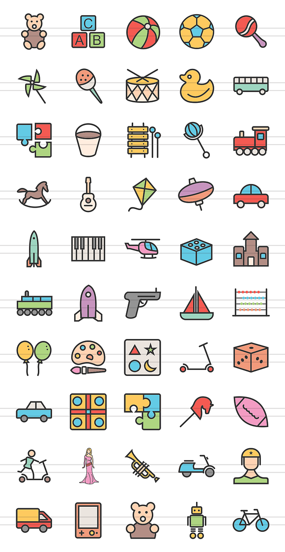 50 Toy Set Line Filled Icons in Graphics - product preview 1