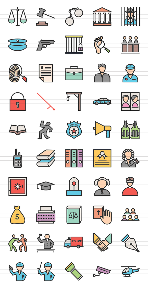 50 Law & Order Line Filled Icons in Graphics - product preview 1