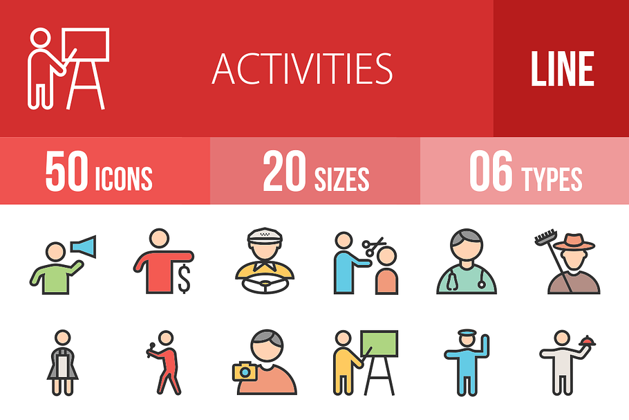 50 Activities Line Filled Icons in Graphics - product preview 8