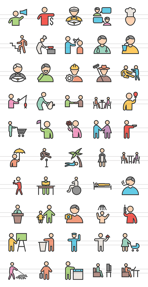 50 Activities Line Filled Icons in Graphics - product preview 1
