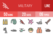 50 Military Line Filled Icons