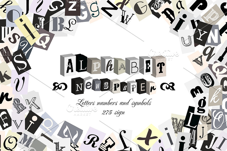 Newspaper Alphabet 275 symbols in Illustrations - product preview 8