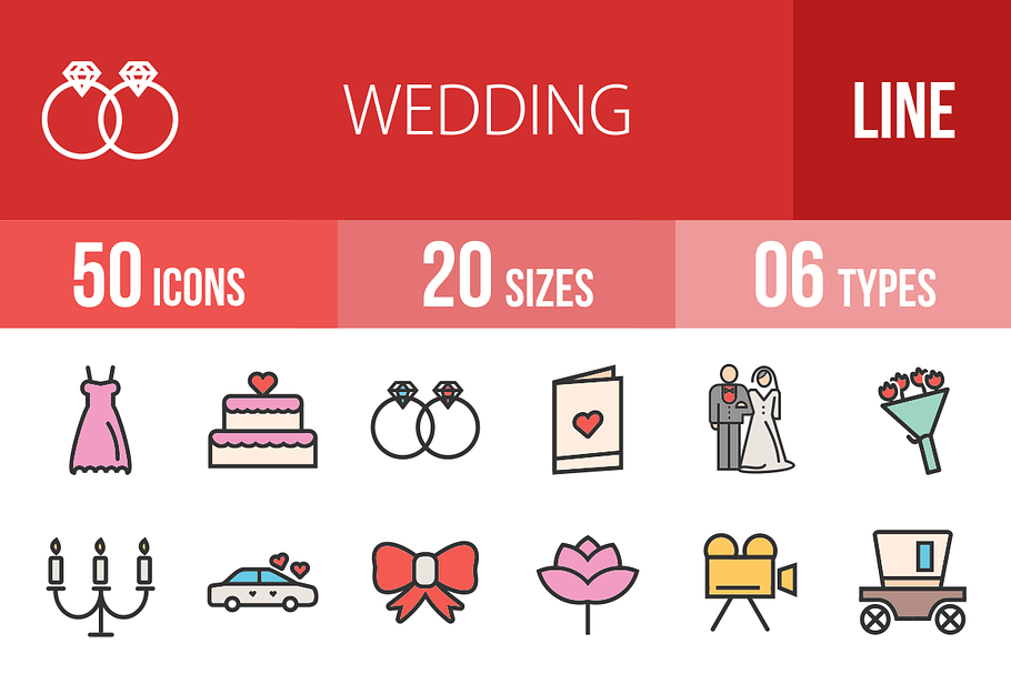 50 Wedding Line Filled Icons in Graphics - product preview 8