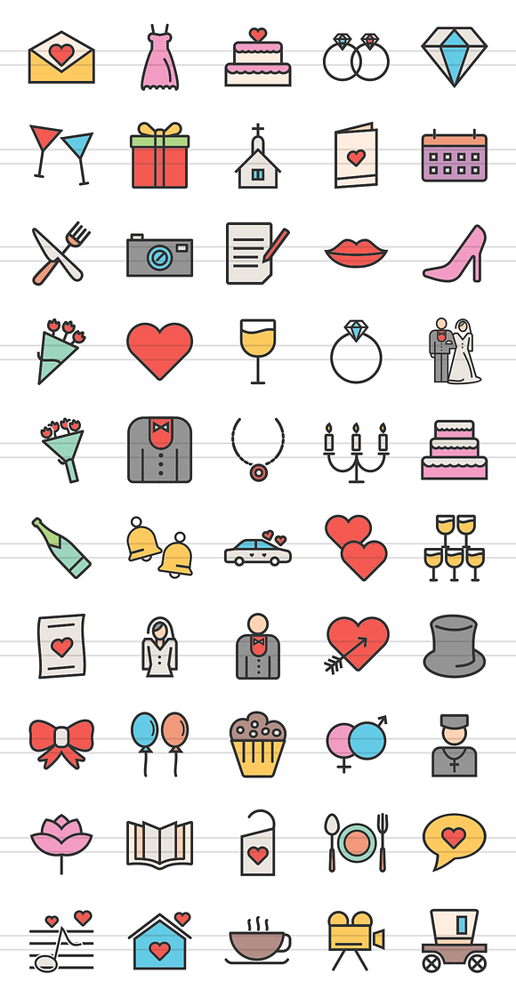 50 Wedding Line Filled Icons in Graphics - product preview 1