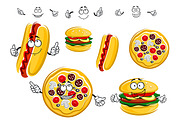 Pizza, hot dog and hamburger