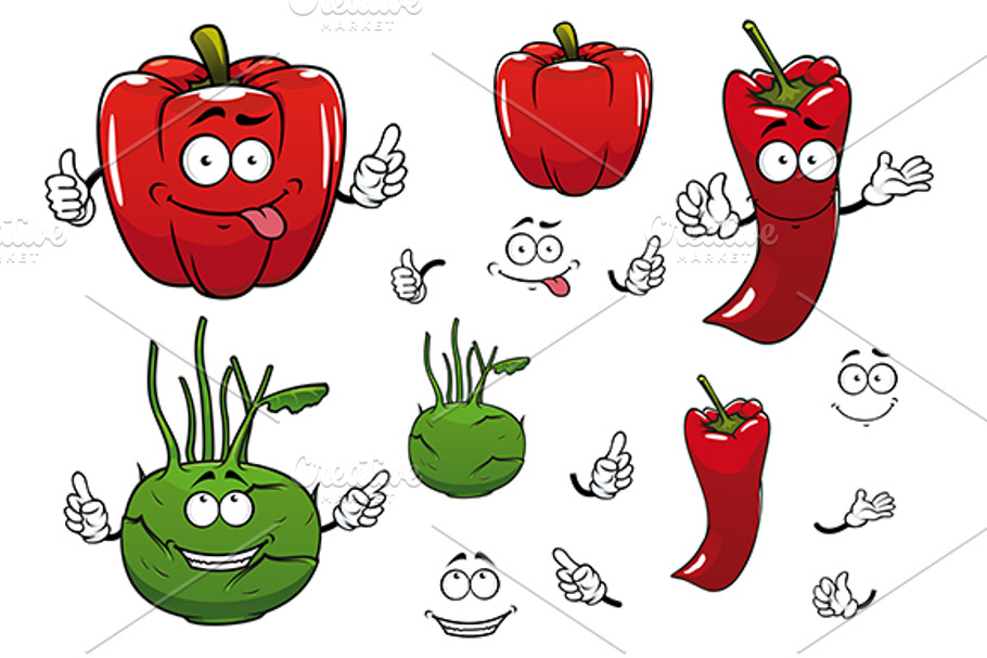 Kohlrabi cabbage, chilli bell pepper in Graphics - product preview 8