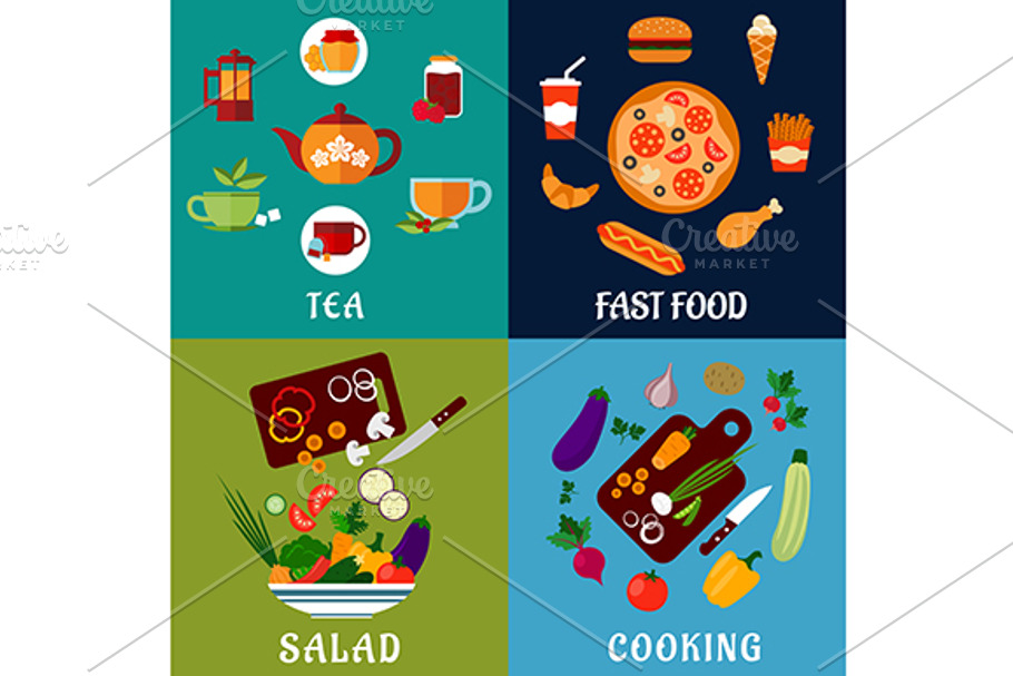 Healthy and fast food flat icons in Graphics - product preview 8