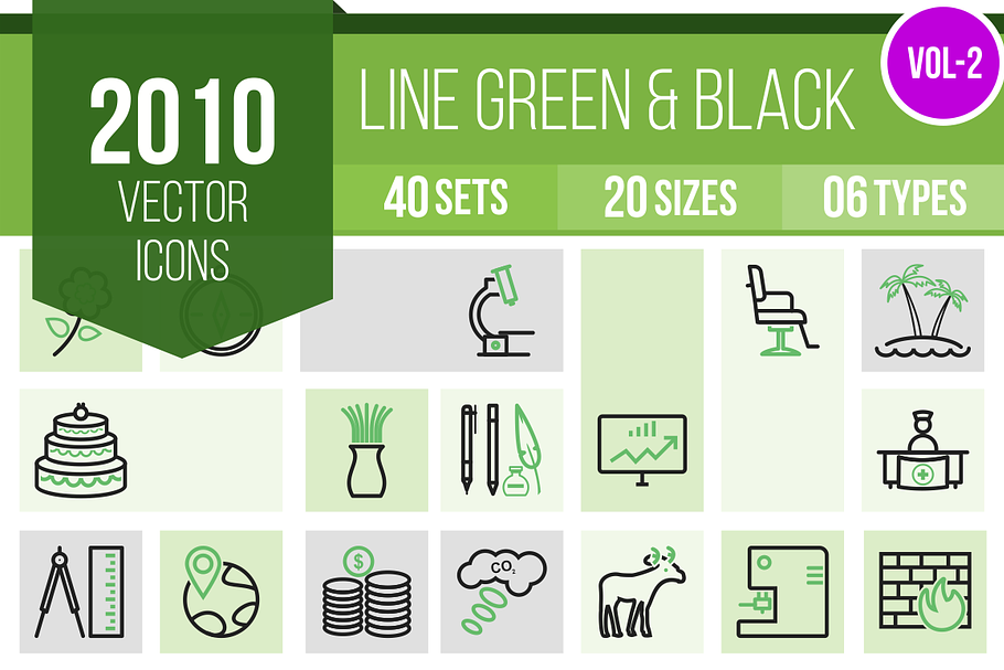 2010 Line Green & Black Icons (V2) in Graphics - product preview 8