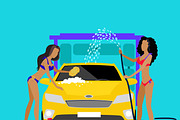 Girl Car Wash Flat Concept Icon