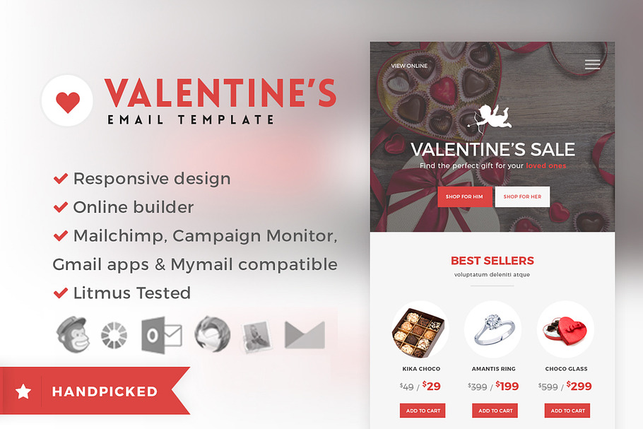 Valentine - Email + Builder Access in Mailchimp Templates - product preview 8