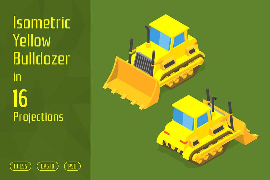Isometric Yellow Bulldozer in Objects - product preview 8