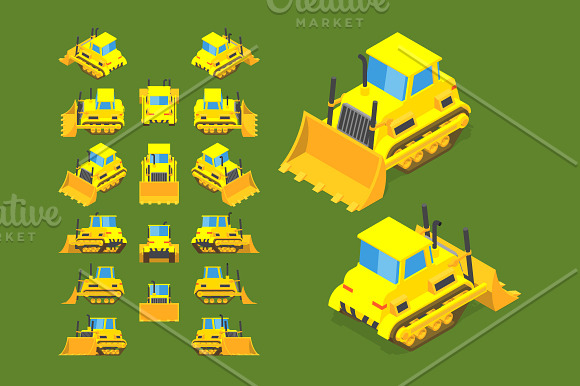 Isometric Yellow Bulldozer in Objects - product preview 1